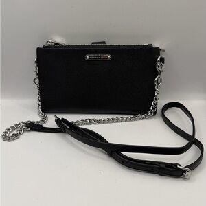 Rebecca Minkoff Black Genuine Leather Double Zip Wallet Crossbody Chain Bag